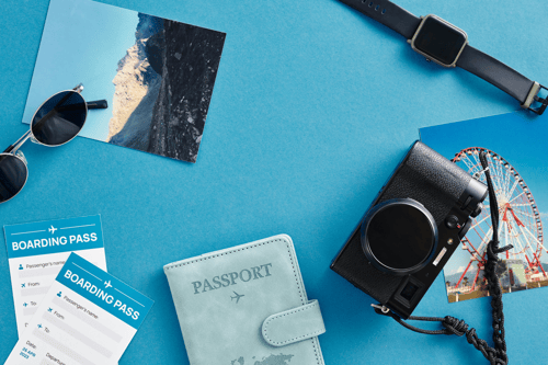 Passport and camera ready for travel