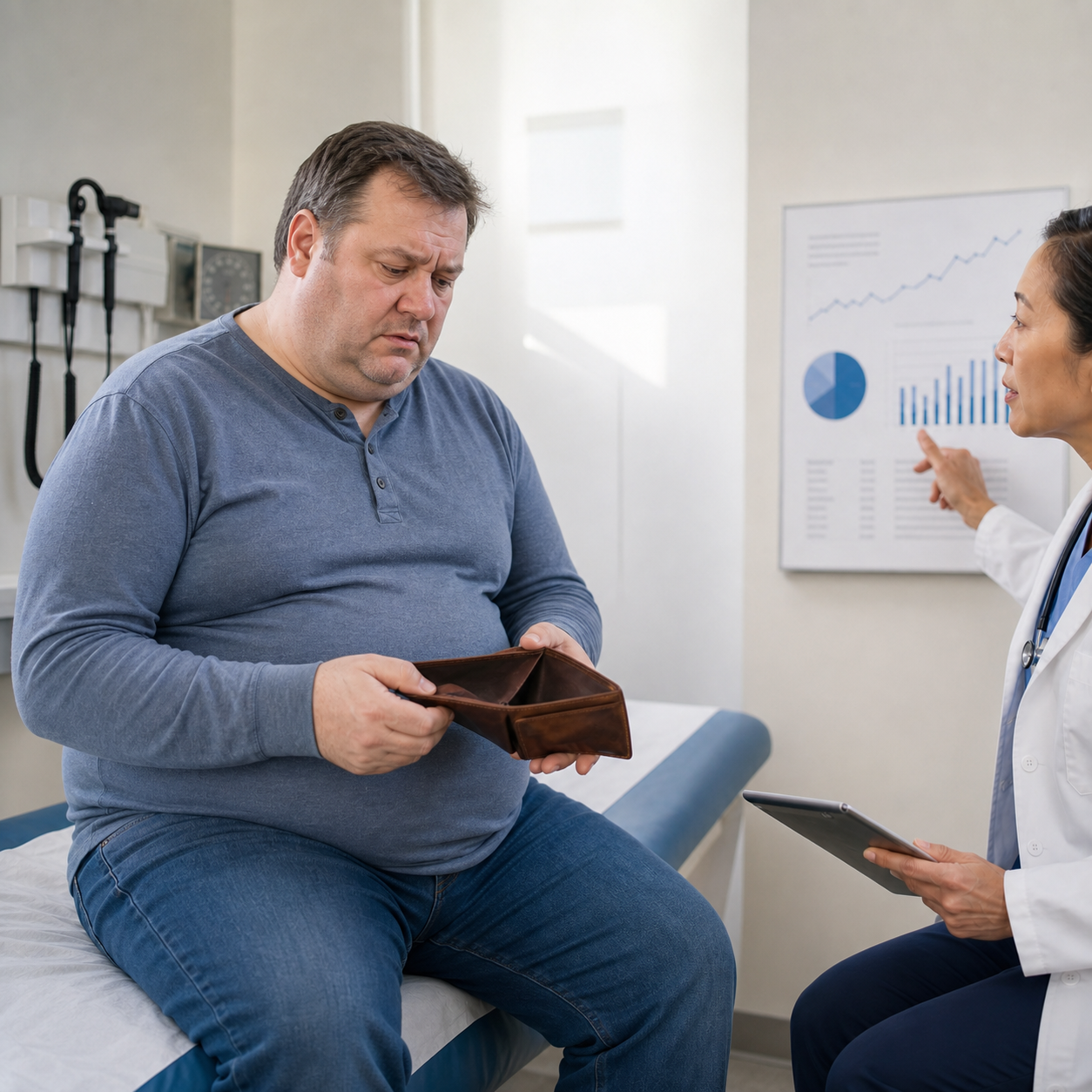 A guy that maybe could benefit from the medication talking to his doctor about how he can't afford the medication